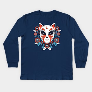 Oni Cat Mask Kids Long Sleeve T-Shirt